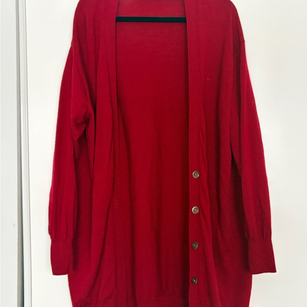 Uniqlo Deep Red Long Women's Cardigan 100% Wool